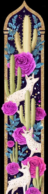 Free flower bookmark featuring foxes with desert floral elements
